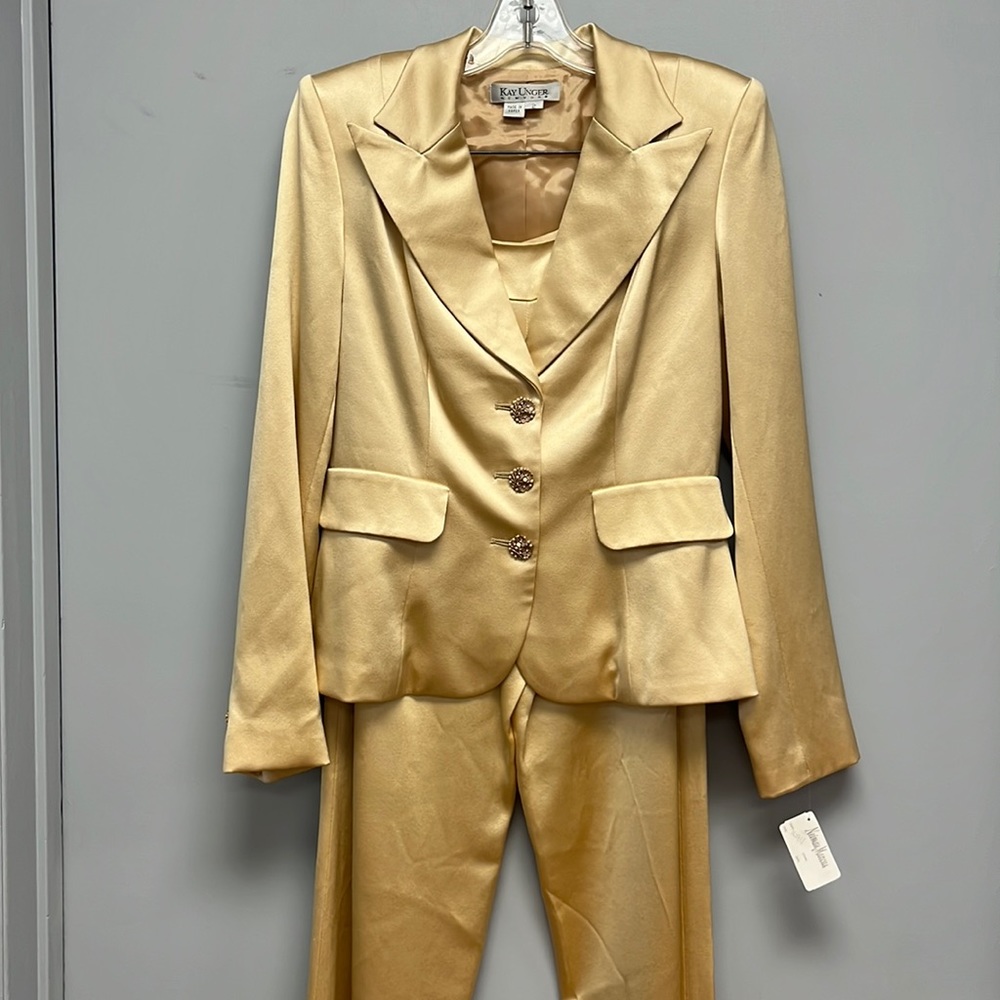 Kay Unger Gold Satin Pantsuit